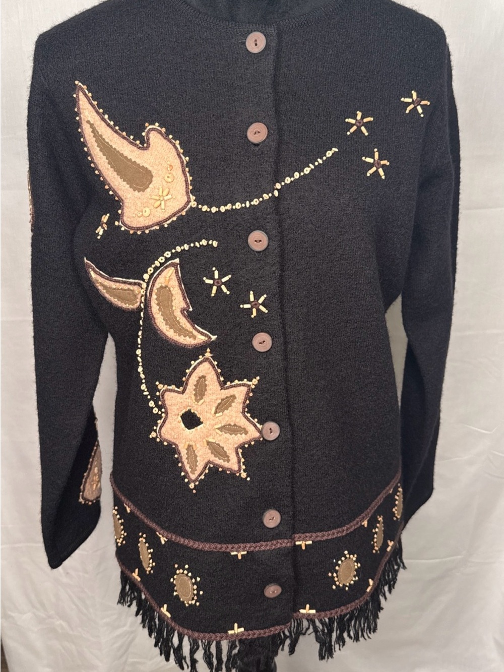 Susan Bristol Womens Wool Hand Embroidered Beaded Cardigan Sweater Size M NWT